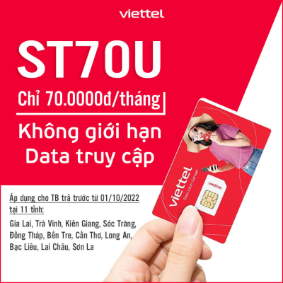 ST70U Viettel - Gói CÆ°á»c KHÔNG GIá»I Háº N DATA Chá» 70K