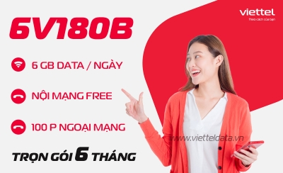 6V180B Viettel - Gói CÆ°á»cã6GB /Ngày + 1 Tá»· Phút Gá»i ã6 Tháng