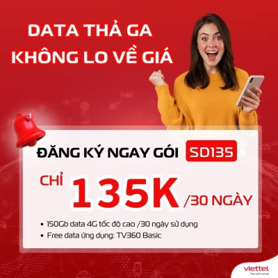 SD135 - Gói CÆ°á»c Siêu DATA 135K Viettel Có 5GB / Ngày