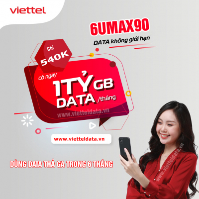 6UMAX90 Viettel - Gói CÆ°á»c Dùng Data Tháº£ Ga Trong 6 +1 Tháng