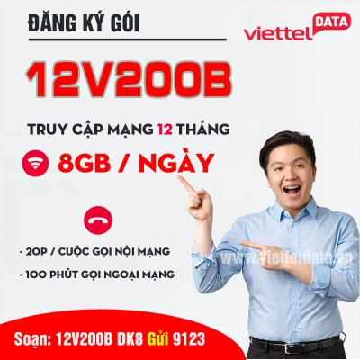 12V200B Viettel - Gói CÆ°á»cã8GB /Ngày + 1 Tá»· Phút Gá»i ã12 Tháng