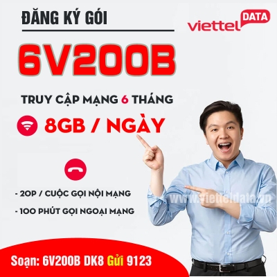 6V200B Viettel - Gói CÆ°á»cã8GB /Ngày + 1 Tá»· Phút Gá»i ã6 Tháng